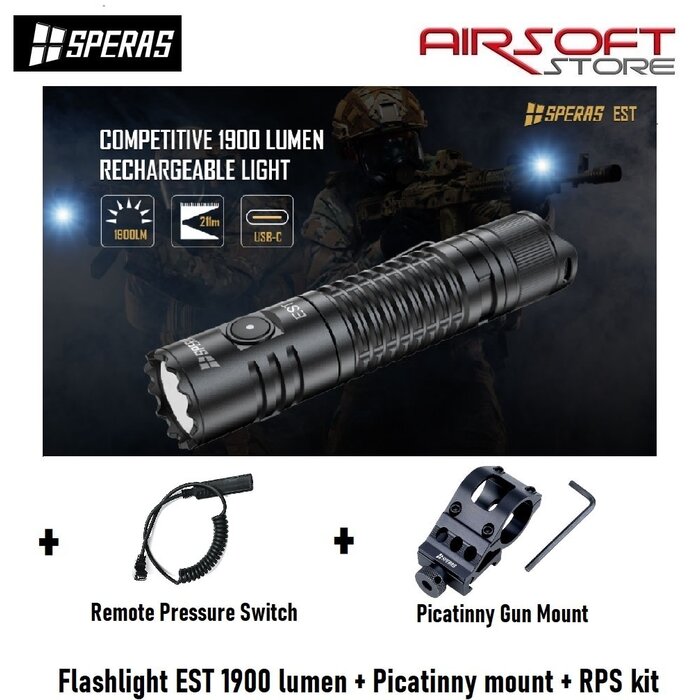 SPERAS Flashlight EST 1900 lumen + Picatinny mount + RPS kit