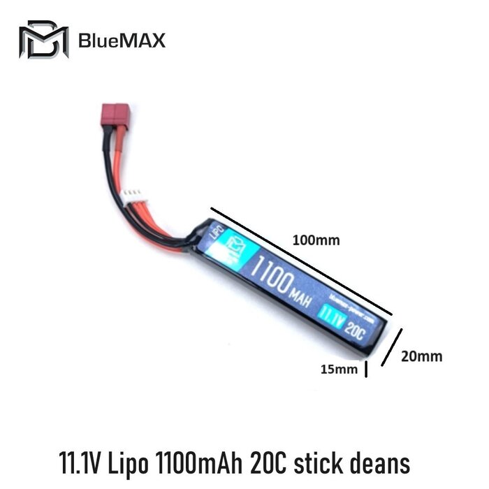 BLUEMAX 11.1V Lipo 1100mAh 20C stick deans