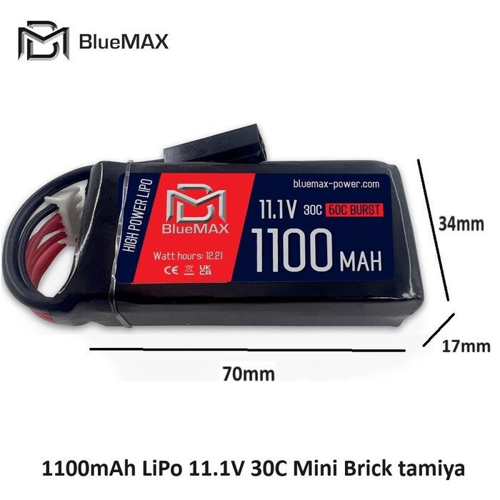 BLUEMAX 1100mAh LiPo 11.1V 30C Mini Brick tamiya