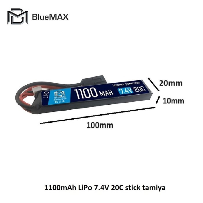 BLUEMAX 1100mAh LiPo 7.4V 20C stick tamiya