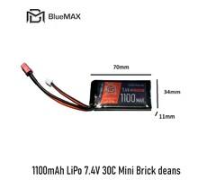 BLUEMAX 1100mAh LiPo 7.4V 30C Mini Brick deans