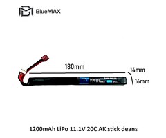 BLUEMAX 1200mAh LiPo 11.1V 20C AK stick deans