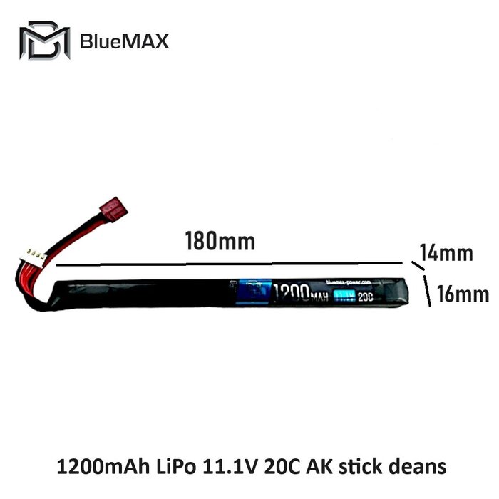 BLUEMAX 1200mAh LiPo 11.1V 20C AK stick deans