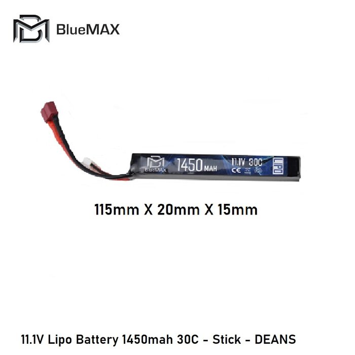 BLUEMAX 1450mAh LiPo 11.1V 30C stick deans
