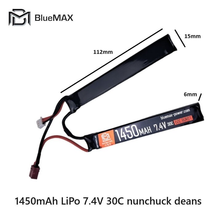 BLUEMAX 1450mAh LiPo 7.4V 30C nunchuck deans