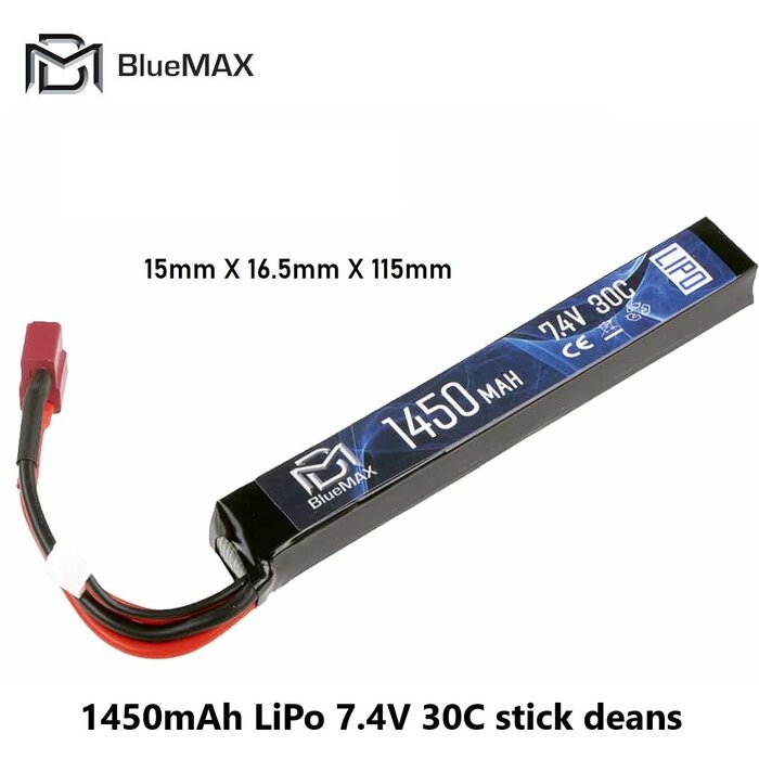 BLUEMAX 1450mAh LiPo 7.4V 30C stick deans
