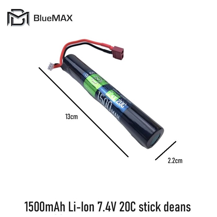 BLUEMAX 1500mAh Li-Ion 7.4V 20C stick deans