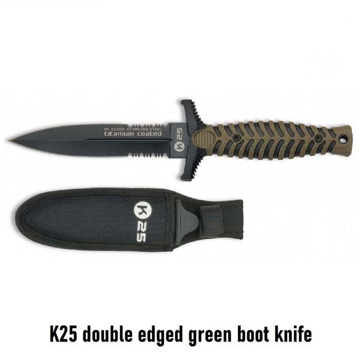 K25 double edged green boot knife