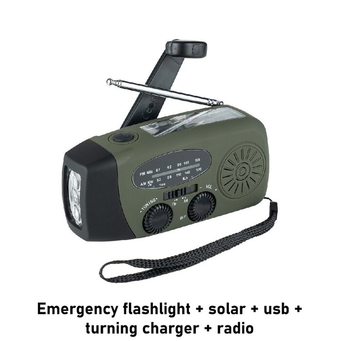 Fosco Industries Emergency flashlight + solar + usb + turning charger + radio