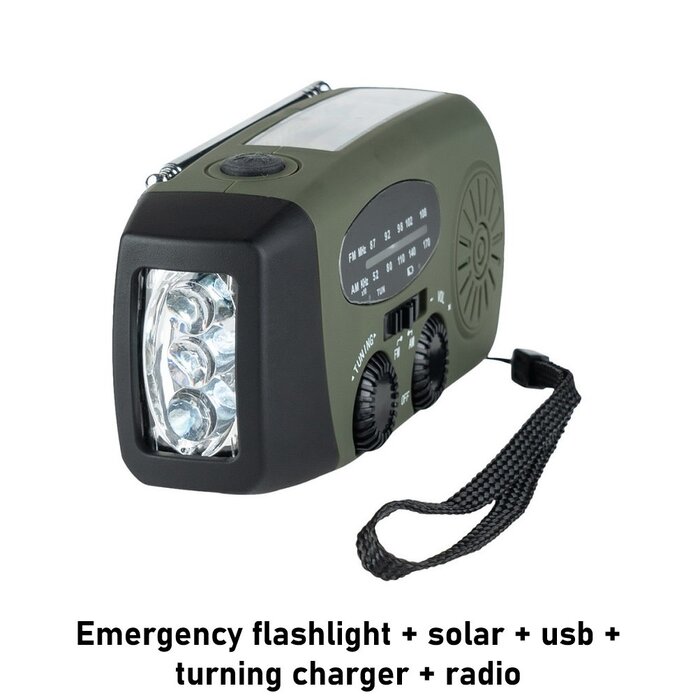 Fosco Industries Emergency flashlight + solar + usb + turning charger + radio