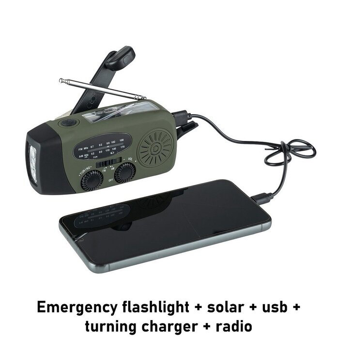 Fosco Industries Emergency flashlight + solar + usb + turning charger + radio