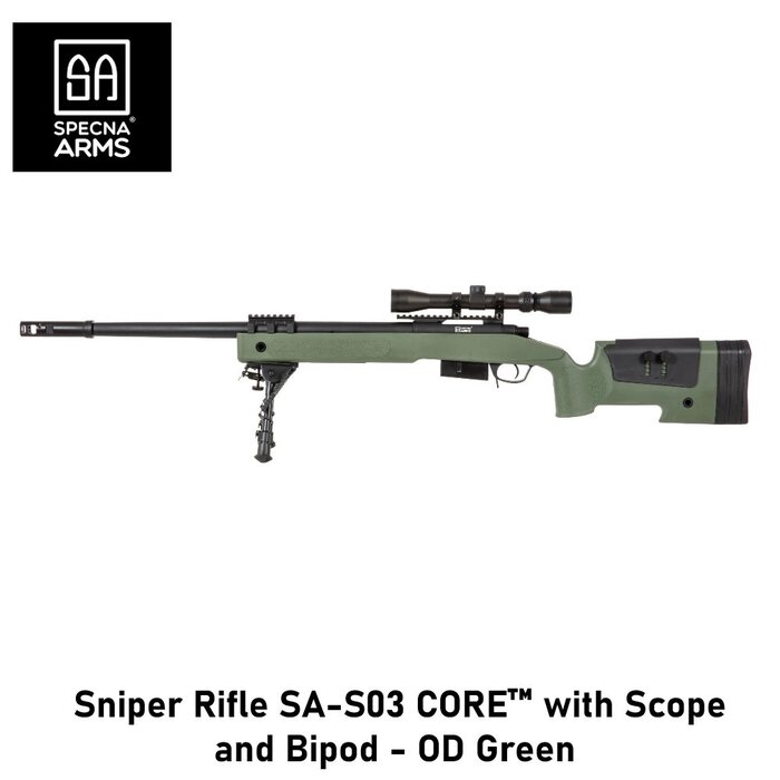 Specna Arms Sniper Rifle SA-S03 CORE™ with Scope and Bipod - OD Green