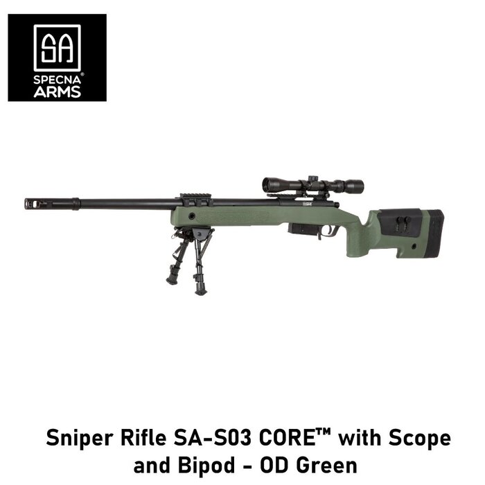Specna Arms Sniper Rifle SA-S03 CORE™ with Scope and Bipod - OD Green