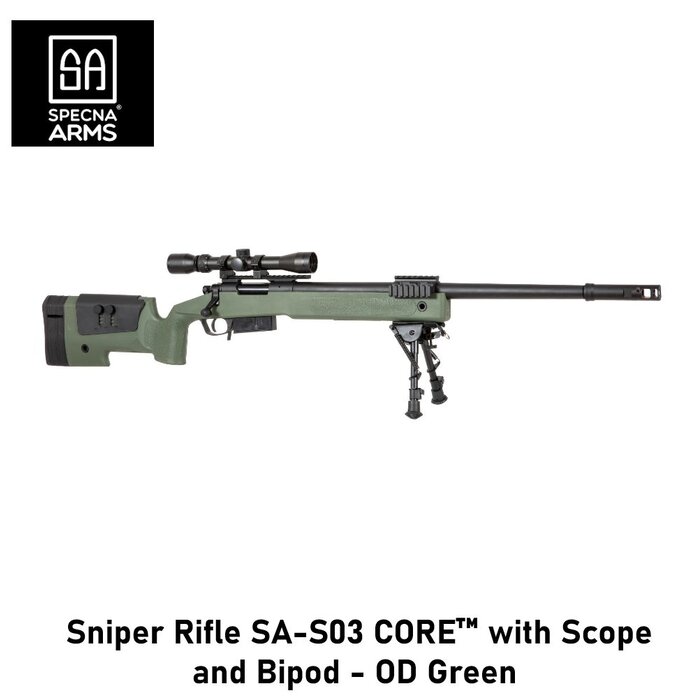 Specna Arms Sniper Rifle SA-S03 CORE™ with Scope and Bipod - OD Green