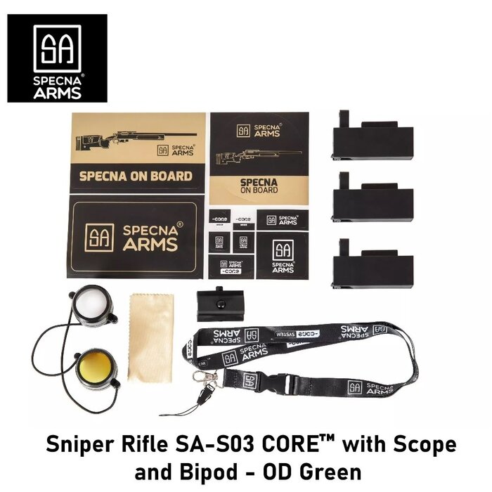 Specna Arms Sniper Rifle SA-S03 CORE™ with Scope and Bipod - OD Green