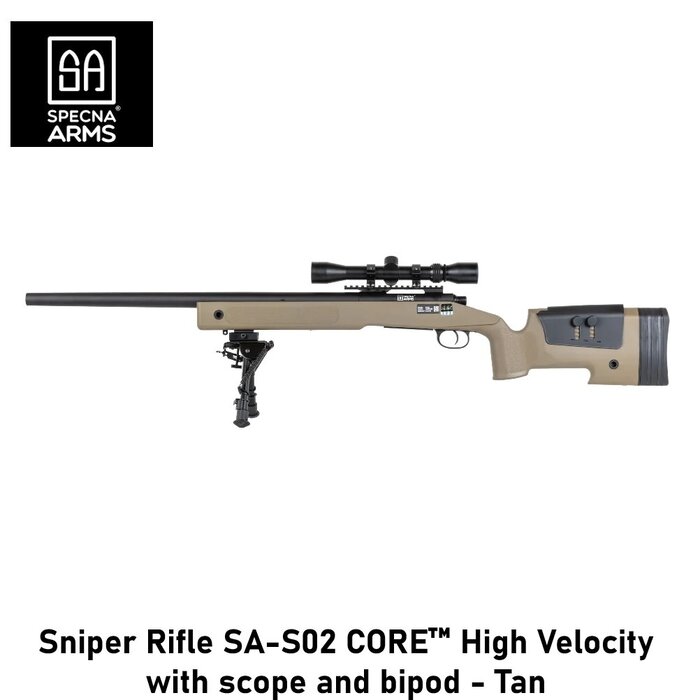 Specna Arms Sniper Rifle SA-S02 CORE™ High Velocity with scope and bipod - Tan