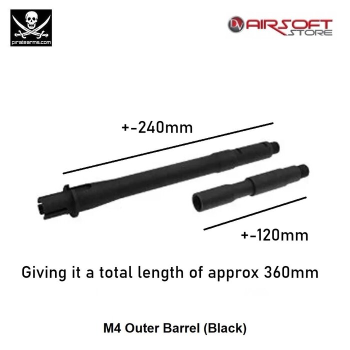 PIRATE ARMS M4 Outer Barrel approx 240mm + 120mm (Black)