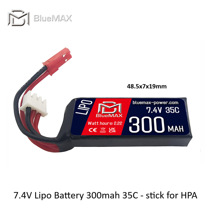 BLUEMAX 7.4V Lipo Battery 300mah 35C - stick for HPA