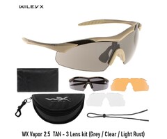 WileyX WX Vapor 2.5  TAN - 3 Lens kit (Grey / Clear / Light Rust)