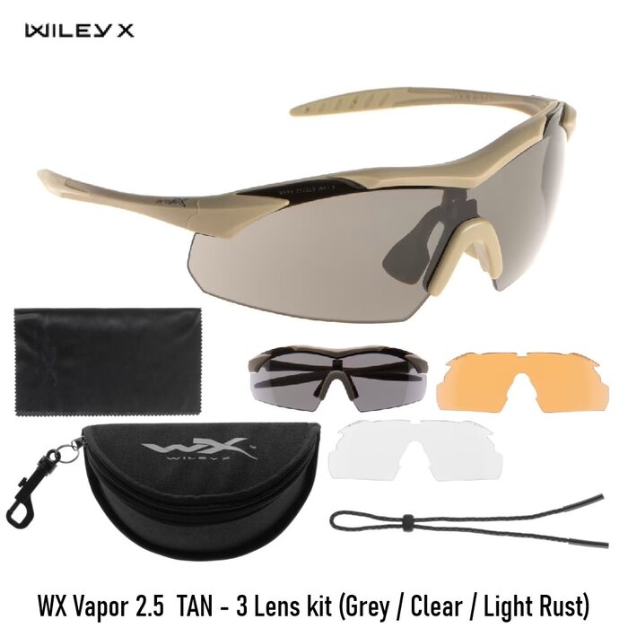 WileyX WX Vapor 2.5  TAN - 3 Lens kit (Grey / Clear / Light Rust)
