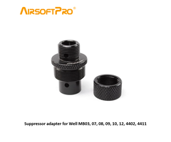 AirsoftPro Suppressor adapter for Well MB03, 07, 08, 09, 10, 12, 4402, 4411