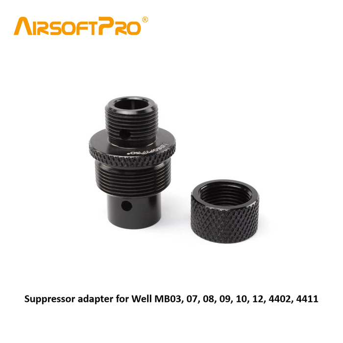 AirsoftPro Suppressor adapter for Well MB03, 07, 08, 09, 10, 12, 4402, 4411