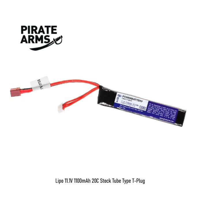 PIRATE ARMS Lipo 11.1V 1100mAh 20C Stock Tube Type T-Plug