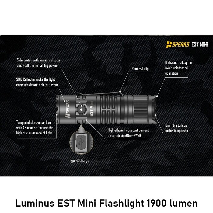 SPERAS Luminus EST Mini Flashlight 1900 lumen