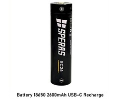 SPERAS Battery 18650 3.7V 2600mAh USB-C Recharge
