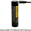 SPERAS Battery 18650 3.7V 3400mAh USB-C Recharge