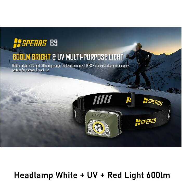 SPERAS Headlamp White + UV + Red Light 600lm