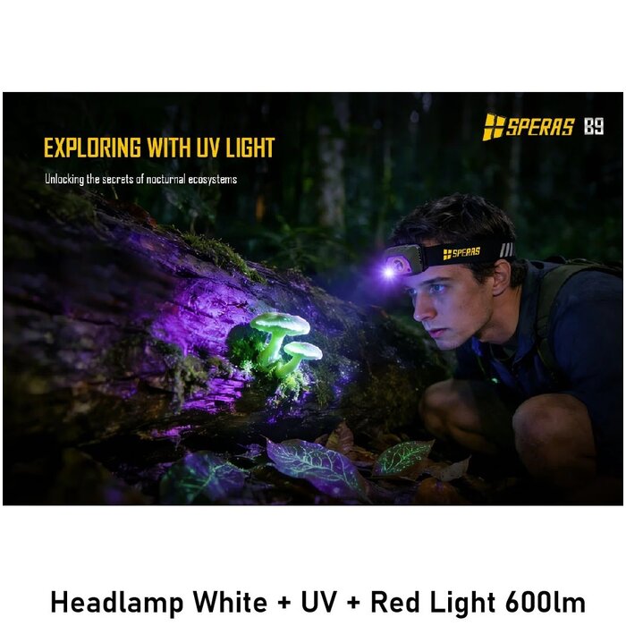 SPERAS Headlamp White + UV + Red Light 600lm