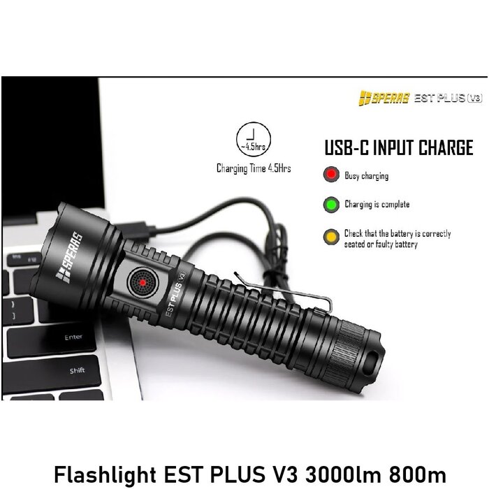 SPERAS Flashlight EST PLUS V3 3000lm 800m