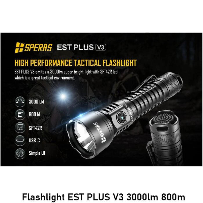 SPERAS Flashlight EST PLUS V3 3000lm 800m