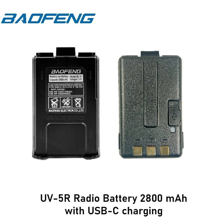 Baofeng UV-5R Radio Battery 2800 mAh with USB-C charging