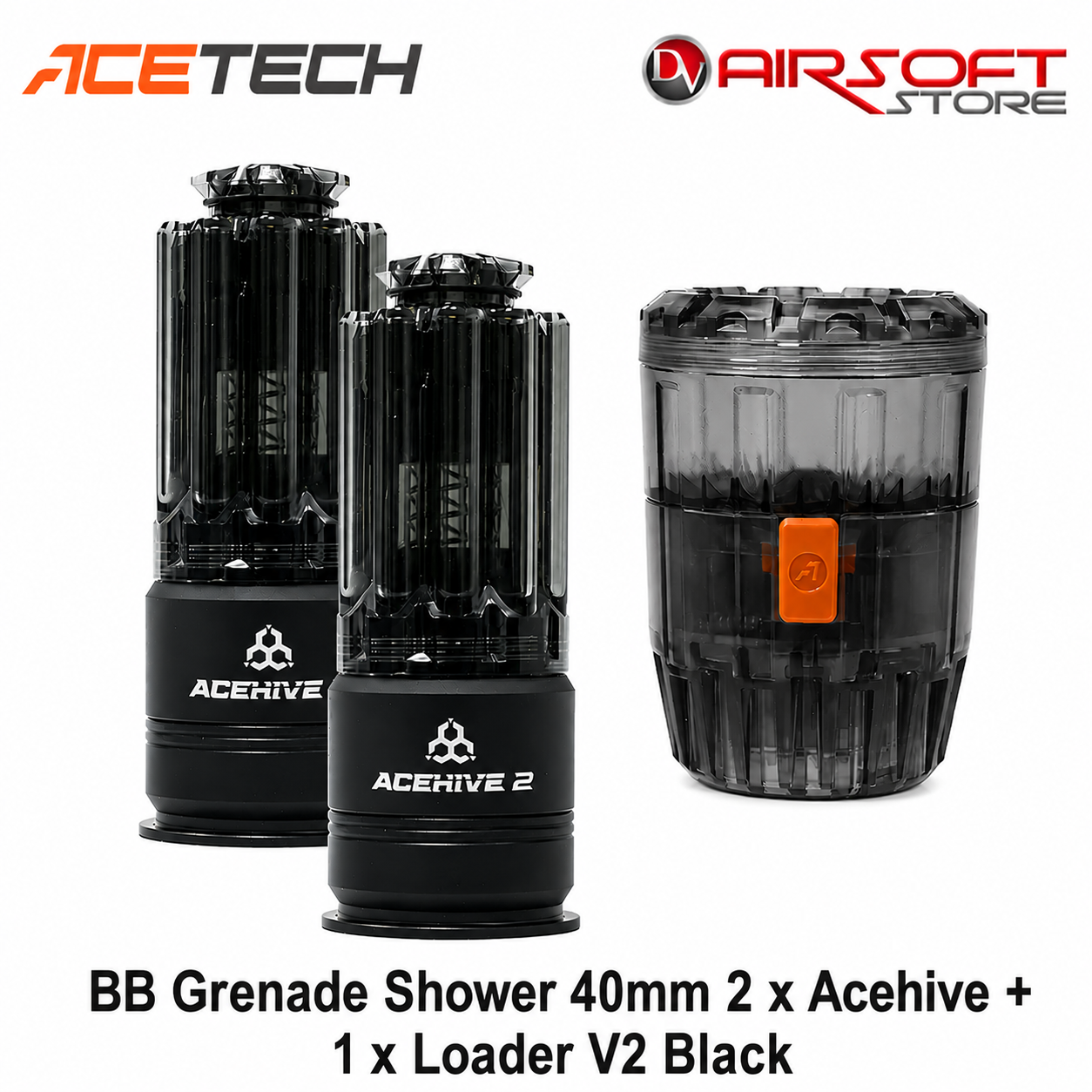 ACETECH BB Grenade Shower 40mm 2 x Acehive + 1 x Loader V2 Black