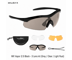 WileyX WX Vapor 2.5  Black - 3 Lens kit (Grey / Clear / Light Rust)