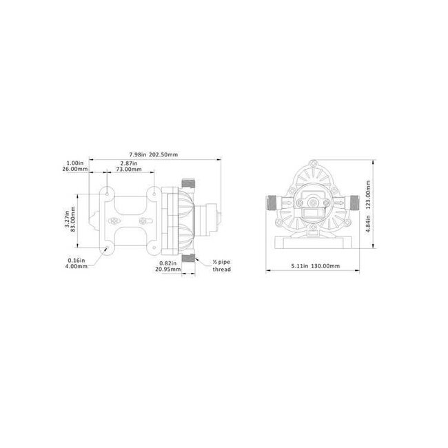 Sea Flo Diafragma pomp 13,2 l/m, 12v.