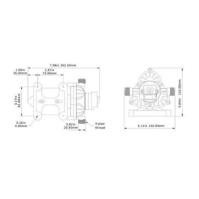 Sea Flo Diafragma pomp 10,6 l/m, 12v.