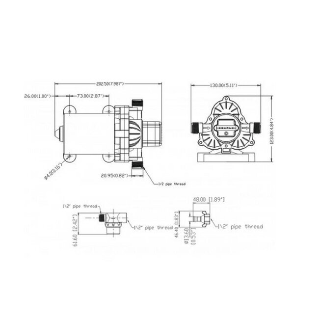 Sea Flo Diafragma pomp 7,6 l/m, 12v.
