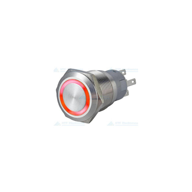 RVS led drukschakelaar 12V Rood mom-off