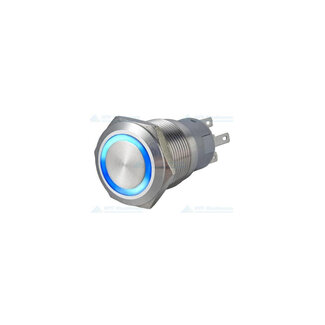 RVS led drukschakelaar 12V Blauw mom-off