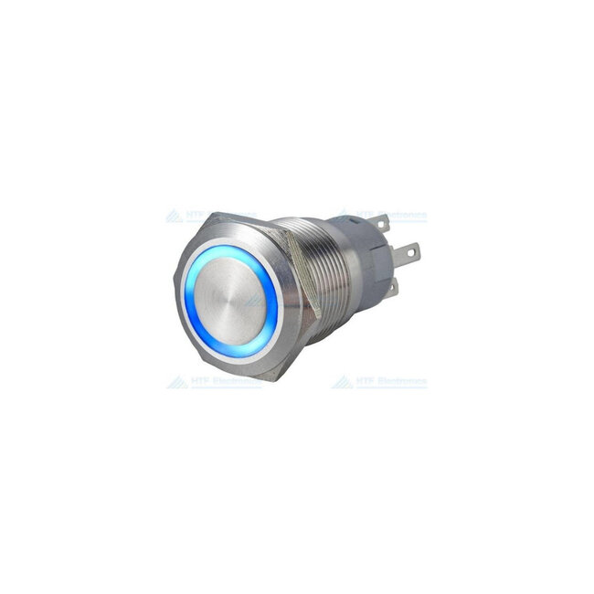 RVS led drukschakelaar 12V Blauw mom-off