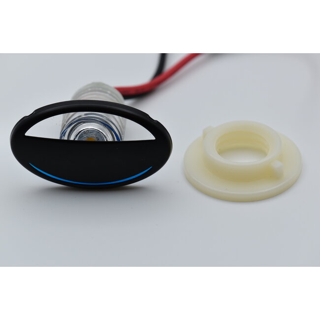 Zwarte LED courtesy light met warm wit licht en blauwe accenten