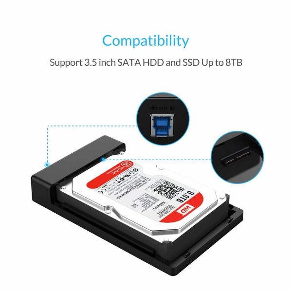 Orico Harde Schijf Behuizing 3,5 inch / Metaal & Kunststof / HDD / SSD / USB3.0 / Zwart