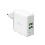 Orico Duo chargeur Turbo USB avec Qualcomm charge rapide 2.0 - chargeur à domicile 2 port QC2.0 36W, 12V / 9V / 5V Blanc