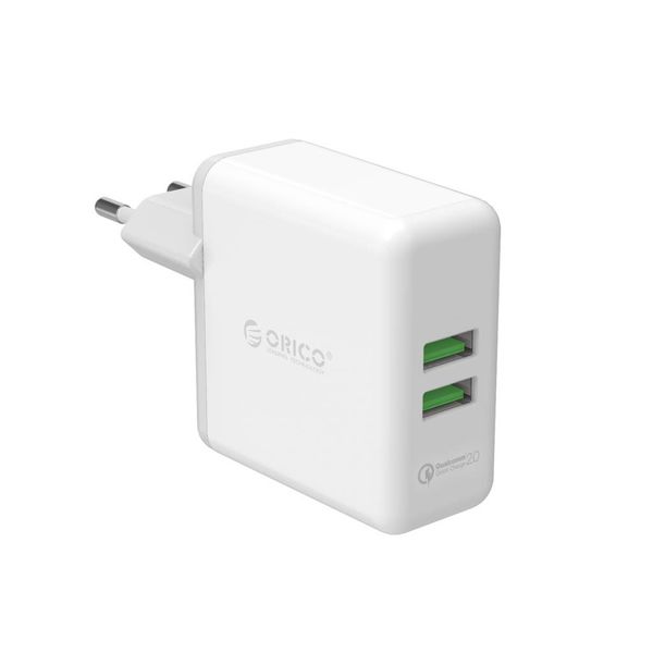 Orico Duo chargeur Turbo USB avec Qualcomm charge rapide 2.0 - chargeur à domicile 2 port QC2.0 36W, 12V / 9V / 5V Blanc