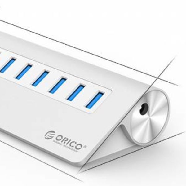 Orico 7 Port USB 3.0 Hub Aluminium 7-Port Hub High Speed ​​5Gbps einschließlich 12V Power Adapter