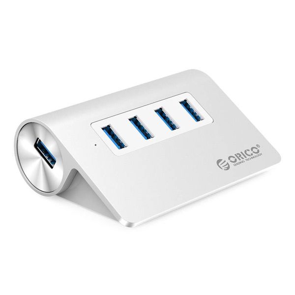 Orico Aluminium USB 3.0 hub met 4 poorten – 5Gbps – Mac Style – LED-indicator – Geschikt voor Windows, Linux en Mac OS - USB 3.0 kabel van 100 cm -  Zilver