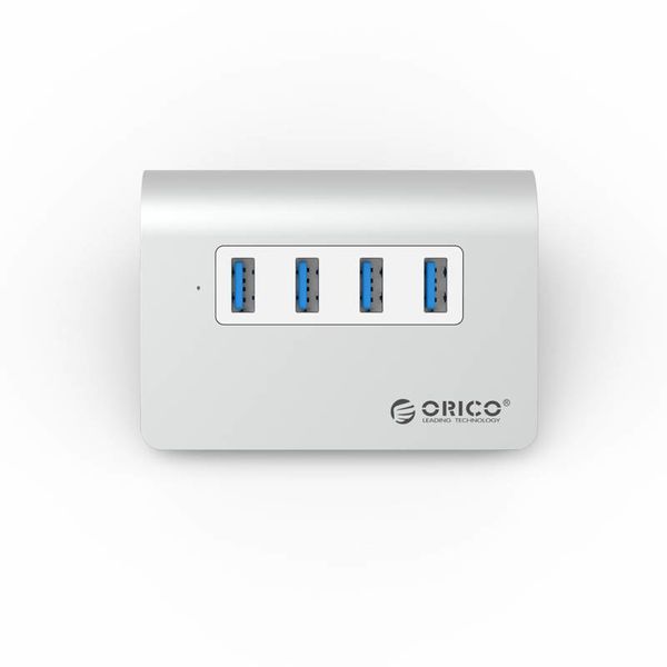 Orico Aluminium USB 3.0 hub met 4 poorten – 5Gbps – Mac Style – LED-indicator – Geschikt voor Windows, Linux en Mac OS - USB 3.0 kabel van 100 cm -  Zilver